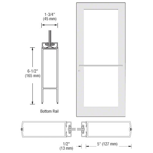 CRL-U.S. Aluminum DC51752 White KYNAR Paint Custom Single Series 550 Wide Stile Center Pivot Entrance Door for Overhead Concealed Door Closer
