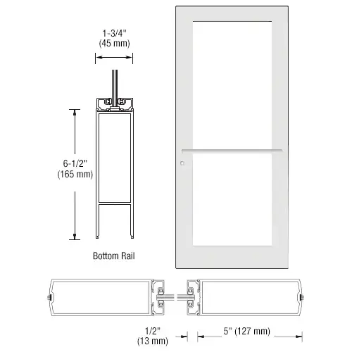 CRL-U.S. Aluminum DC51752 White KYNAR Paint Custom Single Series 550 Wide Stile Center Pivot Entrance Door for Overhead Concealed Door Closer