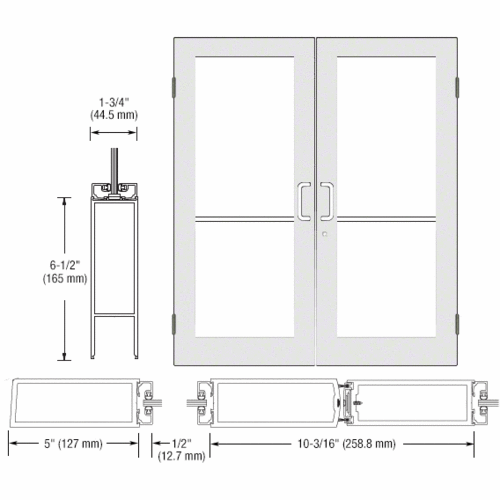 CRL-U.S. Aluminum DC52552 White KYNAR Paint Custom Size Pair Series 550 Wide Stile Butt Hinge Entrance Doors for Surface Mount Door Closers