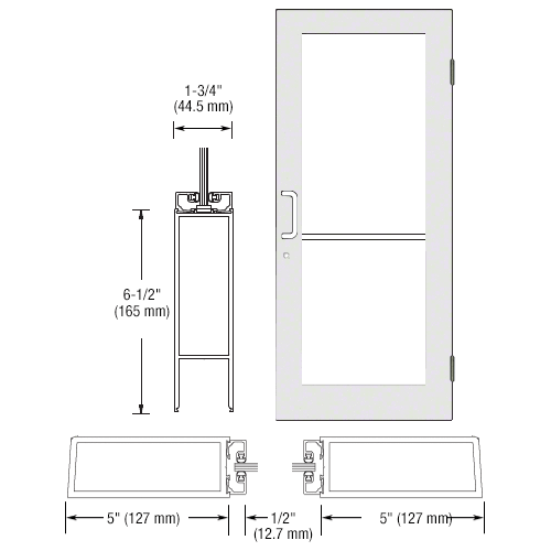 CRL-U.S. Aluminum DC51552 White KYNAR Paint Custom Size Single Series 550 Wide Stile Butt Hinge Entrance Door for Surface Mount Door Closer