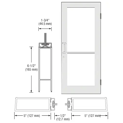 CRL-U.S. Aluminum DC51552 White KYNAR Paint Custom Size Single Series 550 Wide Stile Butt Hinge Entrance Door for Surface Mount Door Closer