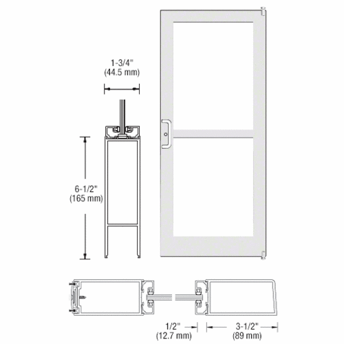 CRL-U.S. Aluminum DZ42252LA36 White KYNAR Paint 400 Series Medium Stile Active Leaf of Pair 3'0 x 7'0 Offset Hung with Pivots for Surf Mount Closer Complete Panic Door with Std. Panic and Bottom Rail