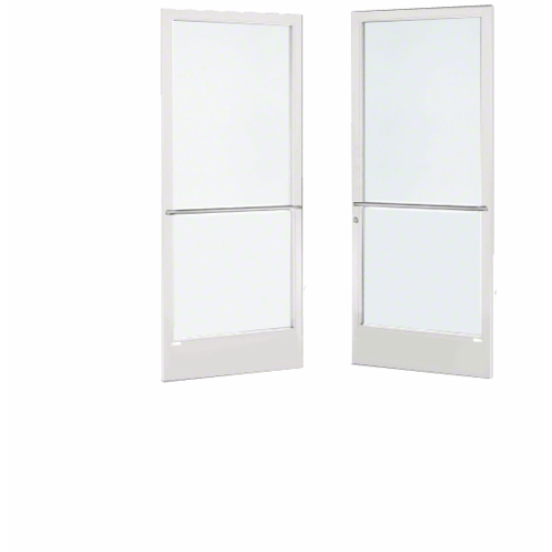 White KYNAR Paint 250 Series Narrow Stile Pair 6'0 x 7'0 Center Hung for OHCC w/Standard Push Bars Complete Door / Std. MS Lock, 7-1/2" Std. Bottom Rail