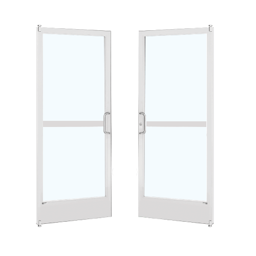 White KYNAR Paint 250 Series Narrow Stile Pair 6'0 x 7'0 Offset Hung with Pivots for Surf Mount Closer Complete Panic Door with Std. Panic and 9-1/2" Bottom Rail