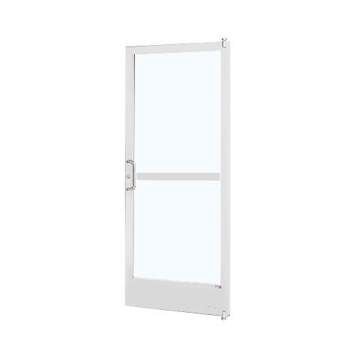 White KYNAR Paint 250 Series Narrow Stile Active Leaf of Pair 3'0 x 7'0 Offset Hung with Pivots for Surface Mount Closer Complete Panic Door with Standard Panic and 9-1/2" Bottom Rail