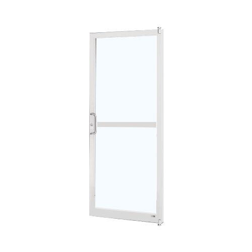 White KYNAR Paint 250 Series Narrow Stile Active Leaf of Pair 3'0 x 7'0 Offset Hung with Pivots for Surf Mount Closer Complete Panic Door with Std. Panic and Bottom Rail