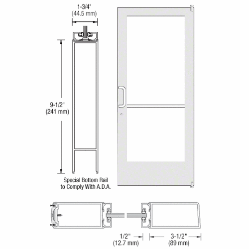 CRL-U.S. Aluminum DE42252LA36 White KYNAR Paint 400 Series Medium Stile Active Leaf of Pair 3'0 x 7'0 Offset Hung with Pivots for Surf Mount Closer Complete Door Std. Lock and 9-1/2" Bottom Rail