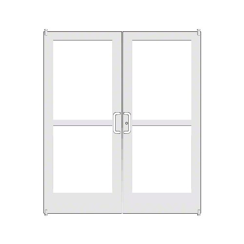 White KYNAR Paint 400 Series Medium Stile Pair 6'0 x 7'0 Offset Hung with Pivots for Surf Mount Closer Complete Panic Door with Std. Panic and 7-1/2" Bottom Rail