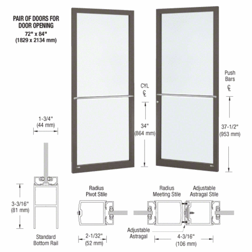 Bronze Black Anodized Custom Pair Series 250 Narrow Stile Center Pivot Entrance Doors for Overhead Concealed Door Closers