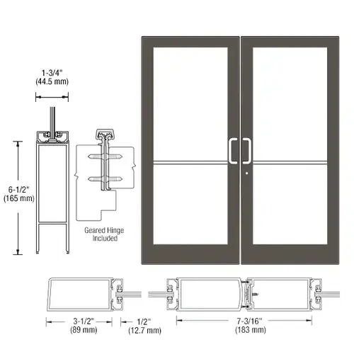 Bronze Black Anodized Custom Pair Series 400 Medium Stile Geared Hinge Entrance Doors for Surface Mount Door Closers