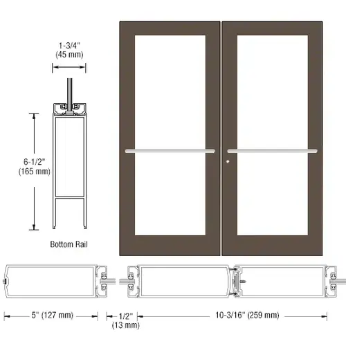 CRL-U.S. Aluminum DC52722 Bronze Black Anodized Custom Pair Series 550 Wide Stile Center Pivot Entrance Door for Overhead Concealed Door Closers