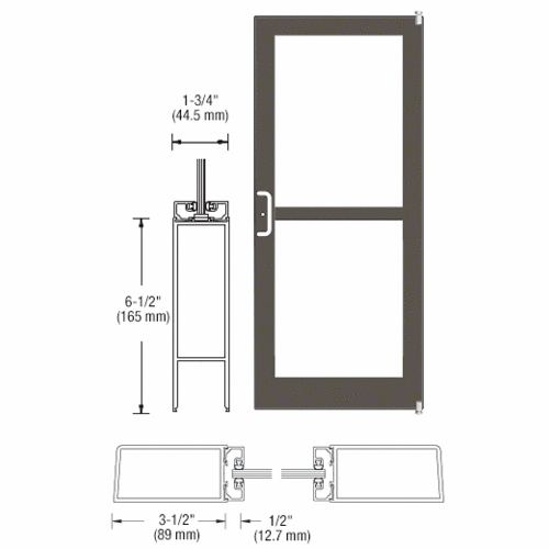 Bronze Black Anodized 400 Series Medium Stile (RHR) HRSO Single 3'0 x 7'0 Offset Hung with Pivots for Surf Mount Closer Complete Panic Door for 1" Glass with Standard MS Lock and Bottom Rail