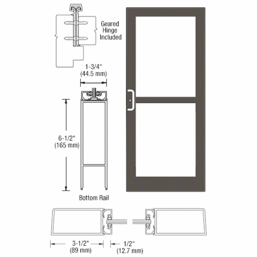 Class I Bronze Black Anodized Custom Single Series 400 Medium Stile Offset Hung Geared Hinge Entrance Door For Panic and Surface Mount Door Closer