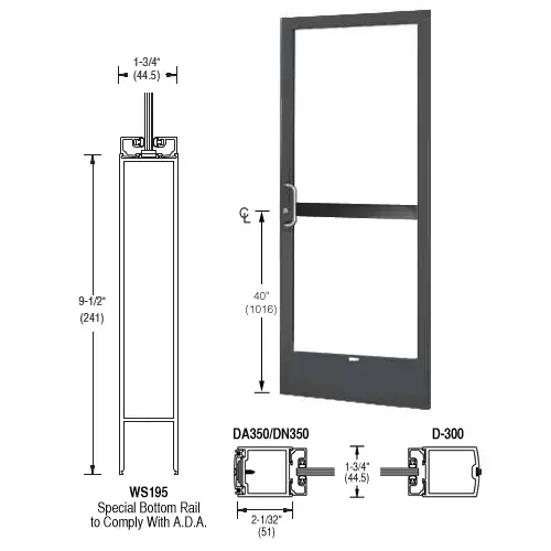 CRL-U.S. Aluminum CZ22722LA36 Bronze Black Anodized 250 Series Narrow Stile Active Leaf of Pair 3'0 x 7'0 Center Hung for OHCC with Standard Push Bars Complete Panic Door with Standard Panic and 9-1/2" Bottom Rail