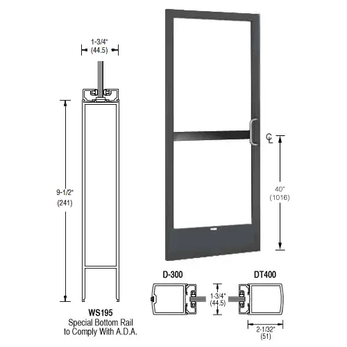 CRL-U.S. Aluminum CZ22722R136 Bronze Black Anodized 250 Series Narrow Stile Inactive Leaf of Pair 3'0 x 7'0 Center Hung for OHCC with Standard Push Bars Complete Panic Door with Standard Panic and 9-1/2" Bottom Rail