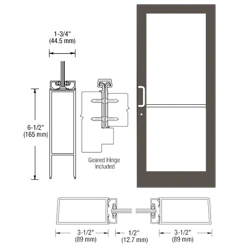 CRL-U.S. Aluminum DC41822 Bronze Black Anodized Custom Single Series 400 Medium Stile Geared Hinge Entrance Door for Surface Mount Door Closer