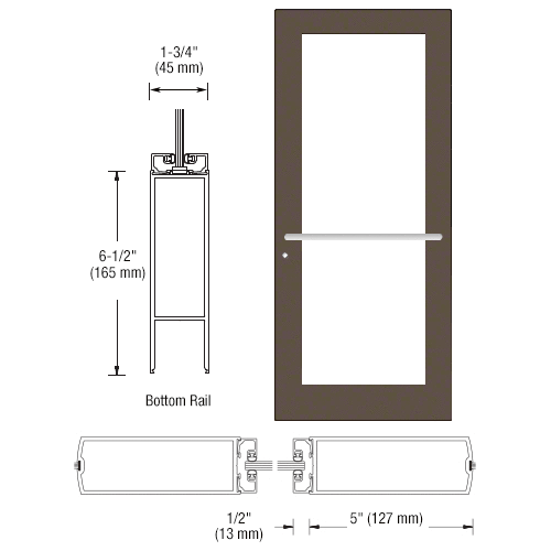 Bronze Black Anodized 550 Series Wide Stile (RHR) HRSO Single 3'0 x 7'0 Center Hung for OHCC with Standard Push Bars Complete Door Std. MS Lock and Bottom Rail