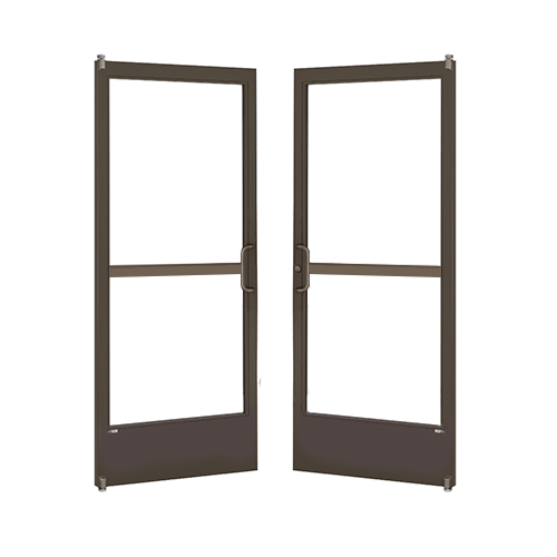 Bronze Black Anodized 250 Series Narrow Stile Pair 6'0 x 7'0 Offset Hung with Pivots for Surface Mount Closer Complete Panic Door with Standard Panic and 9-1/2" Bottom Rail