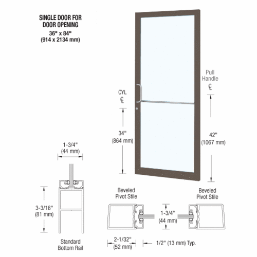 Bronze Black Anodized Custom Single Series 250 Narrow Stile Geared Hinge Entrance Door for Surface Mount Door Closer