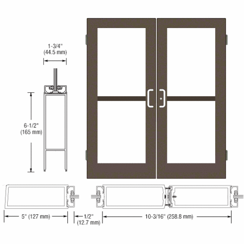 Class I Bronze Black Anodized Custom Size Pair Series 550 Wide Stile Butt Hinge Entrance Door For Panics and Surface Mount Door Closers