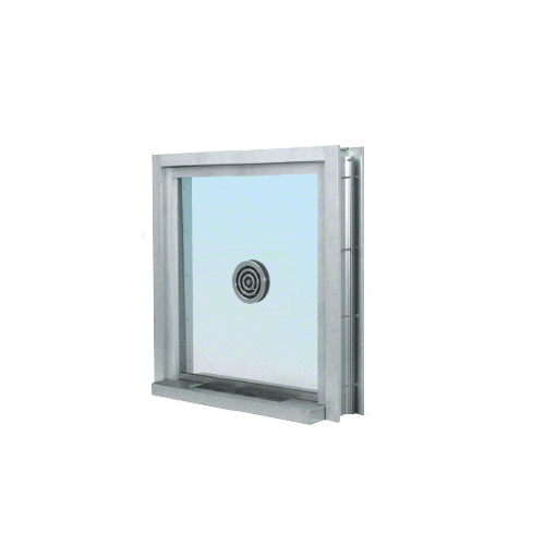 Satin Anodized 40" Wide Bullet Resistant Exterior Window with Surround Sound, Speak-Thru and Shelf with Deal Tray