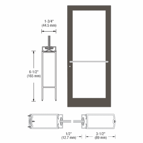 CRL-U.S. Aluminum DC42722LA36 Bronze Black Anodized 400 Series Medium Stile Active Leaf of Pair 3'0 x 7'0 Center Hung for OHCC w/Standard Push Bars Complete Door Std. MS Lock & Bottom Rail