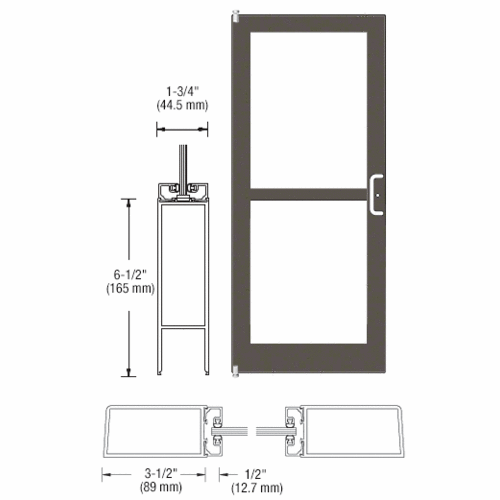 CRL-U.S. Aluminum DZ41222R036 Class I Bronze Black Anodized 400 Series Medium Stile (LHR) HLSO Single 3'0 x 7'0 Offset Hung with Pivots for Surf Mount Closer Complete Panic Door with Std. Panic and Bottom Rail