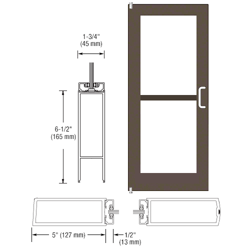 CRL-U.S. Aluminum 1DZ52222R136 Bronze Black Anodized 550 Series Wide Stile Inactive Leaf of Pair 3'0 x 7'0 Offset Hung with Pivots for Surf Mount Closer Complete Panic Door with Std. Panic and Bottom Rail for 1" Glass with Standard Panic and Bottom Rail