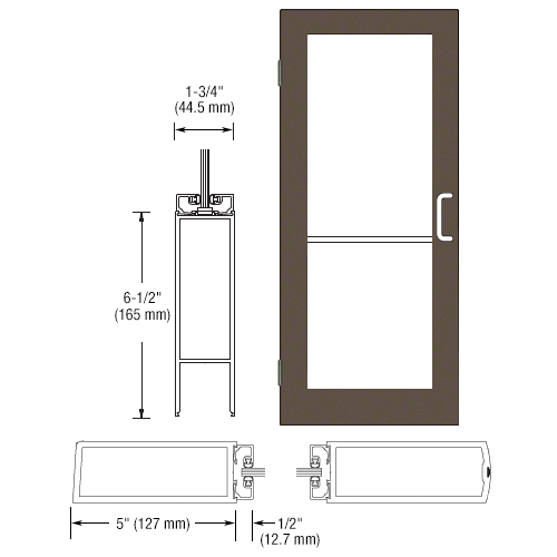 CRL-U.S. Aluminum 1DC52522R136 Bronze Black Anodized 550 Series Wide Stile Inactive Leaf of Pair 3'0 x 7'0 Offset Hung with Butt Hinges for Surf Mount Closer Complete Door for 1" Glass with Standard MS Lock and Bottom Rail