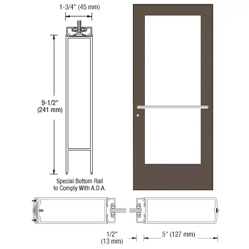 CRL-U.S. Aluminum CD52722LA36 Bronze Black Anodized 550 Series Wide Stile Active Leaf of Pair 3'0 x 7'0 Center Hung for OHCC w/Standard Push Bars Complete ADA Door(s) with Lock Indicator, Cyl Guard