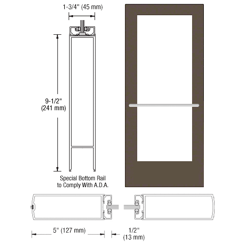 CRL-U.S. Aluminum CD52722R136 Bronze Black Anodized 550 Series Wide Stile Inactive Leaf of Pair 3'0 x 7'0 Center Hung for OHCC w/Standard Push Bars Complete ADA Door(s) with Lock Indicator, Cyl Guard