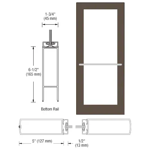 CRL-U.S. Aluminum DC52722R136 Bronze Black Anodized 550 Series Wide Stile Inactive Leaf of Pair 3'0 x 7'0 Center Hung for OHCC w/Standard Push Bars Complete Door Std. MS Lock and Bottom Rail