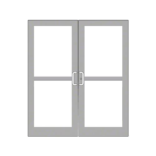 Clear Anodized Custom Pair Series 400 Medium Stile Offset Hung Geared Hinge Entrance Doors for Panics and Surface Mount Door Closers