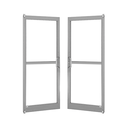 Clear Anodized 250 Series Narrow Stile Pair 6'0 x 7'0 Offset Hung with Pivots for Surf Mount Closer Complete Panic Door with Std. Panic and Bottom Rail