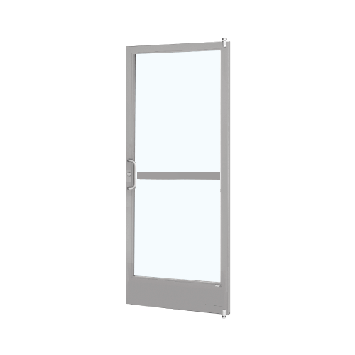 Clear Anodized 250 Series Narrow Stile (RHR) HRSO Single 3'0 x 7'0 Offset Hung with Pivots for Surf Mount Closer Complete Panic Door with Standard Panic and 9-1/2" Bottom Rail