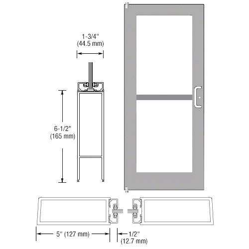 Clear Anodized 550 Series Wide Stile (LHR) HLSO Single 3'0 x 7'0 Offset Hung with Pivots for Surf Mount Closer Complete Panic Door for 1" Glass with Standard Panic and Bottom Rail