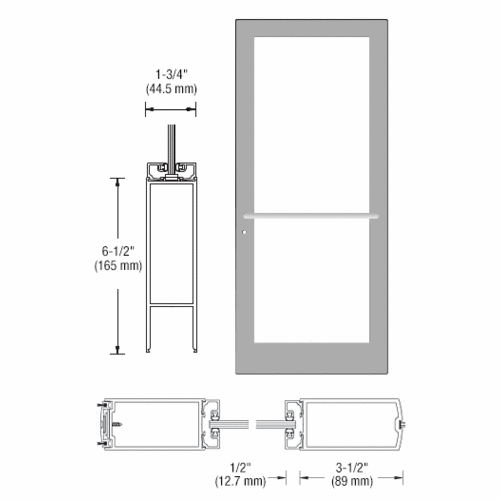 Clear Anodized 400 Series Medium Stile Active Leaf of Pair 3'0 x 7'0 Center Hung for OHCC w/Standard Push Bars Complete Door Std. MS Lock & Bottom Rail