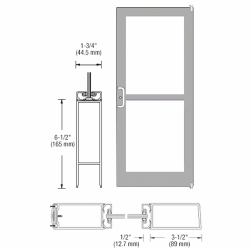 CRL-U.S. Aluminum 1DZ42211LA36 Clear Anodized 400 Series Medium Stile Active Leaf of Pair 3'0 x 7'0 Offset Hung with Pivots for Surf Mount Closer Complete Panic Door for 1" Glass with Standard MS Lock and Bottom Rail