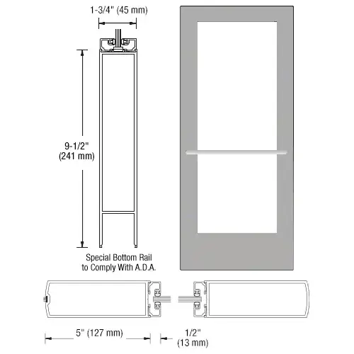 CRL-U.S. Aluminum CD52711R136 Clear Anodized 550 Series Wide Stile Inactive Leaf of Pair 3'0 x 7'0 Center Hung for OHCC w/Standard Push Bars Complete ADA Door(s) with Lock Indicator, Cyl Guard