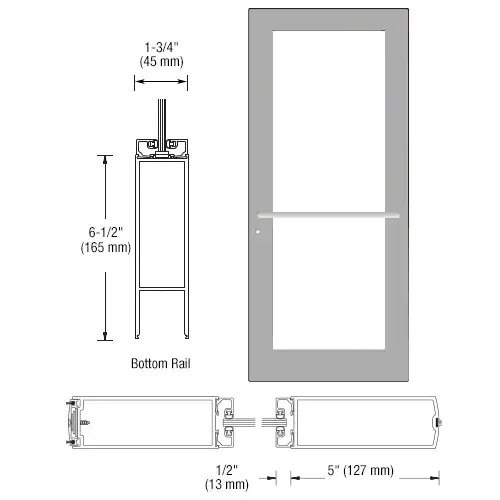 CRL-U.S. Aluminum DC52711LA36 Clear Anodized 550 Series Wide Stile Active Leaf of Pair 3'0 x 7'0 Center Hung for OHCC with Standard Push Bars Complete Door Std. MS Lock and Bottom Rail