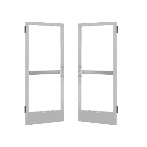 Clear Anodized 250 Series Narrow Stile Pair 6'0 x 7'0 Offset Hung with Butt Hinges for Surf Mount Closer Complete Panic Door with Standard Panic and 9-1/2" Bottom Rail - For 1/4" Glass
