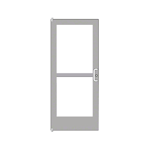 Clear Anodized 400 Series Medium Stile Left Hand Reverse HLSO Single 3'0 x 7'0 Offset Hung with Pivots for Surface Mount Closer Complete Panic Door with Standard Panic and 9-1/2" Bottom Rail - for 1/4" Glass