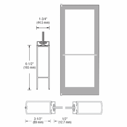 CRL-U.S. Aluminum DC42711R136 Clear Anodized 400 Series Medium Stile Inactive Leaf of Pair 3'0 x 7'0 Center Hung for OHCC w/Standard Push Bars Complete Door Std. MS Lock & Bottom Rail