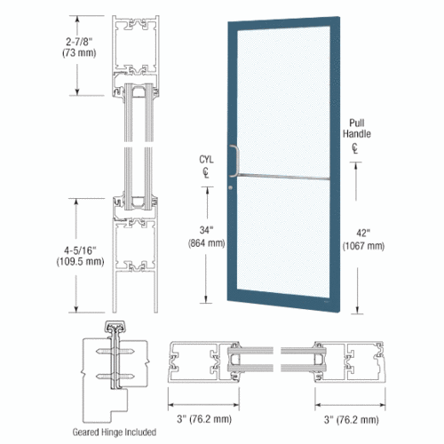Custom KYNAR Paint Custom Single Series 250T Narrow Stile Geared Hinge Thermal Entrance Door for Surface Mount Door Closer