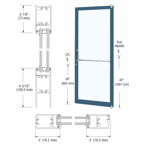 CRL-U.S. Aluminum 1D21271 Custom KYNAR Paint Custom Single Series 250T Narrow Stile Offset Pivot Thermal Entrance Door for Surface Mount Door Closer