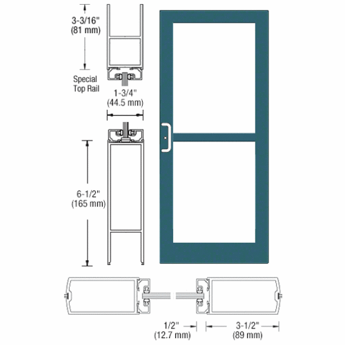 CRL-U.S. Aluminum DZ41771 Custom KYNAR Paint Custom Single Series 400 Medium Stile Center Pivot Entrance Door For Panic and Overhead Concealed Door Closer