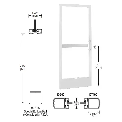 CRL-U.S. Aluminum CZ22752R136 White KYNAR Paint 250 Series Narrow Stile Inactive Leaf of Pair 3'0 x 7'0 Center Hung for OHCC with Standard Push Bars Complete Panic Door with Standard Panic and 9-1/2" Bottom Rail