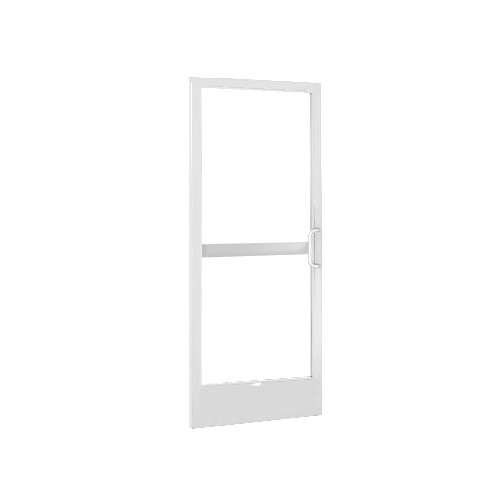White KYNAR Paint 250 Series Narrow Stile Inactive Leaf of Pair 3'0 x 7'0 Center Hung for OHCC with Standard Push Bars Complete Panic Door with Standard Panic and 9-1/2" Bottom Rail