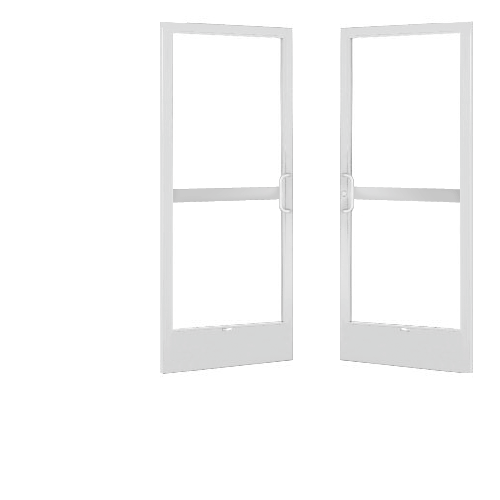 White KYNAR Paint 250 Series Narrow Stile Pair 6'0 x 7'0 Center Hung for OHCC with Standard Push Bars Complete Panic Door with Standard Panic and 9-1/2" Bottom Rail