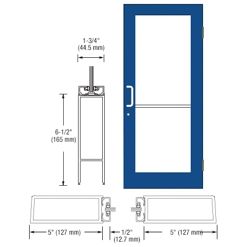 CRL-U.S. Aluminum DC51571 Custom KYNAR Paint Custom Size Single Series 550 Wide Stile Butt Hinge Entrance Door for Surface Mount Door Closer